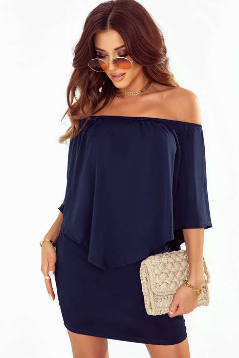 Multiple Dressing Layered Dark Blue Mini Poncho Dress