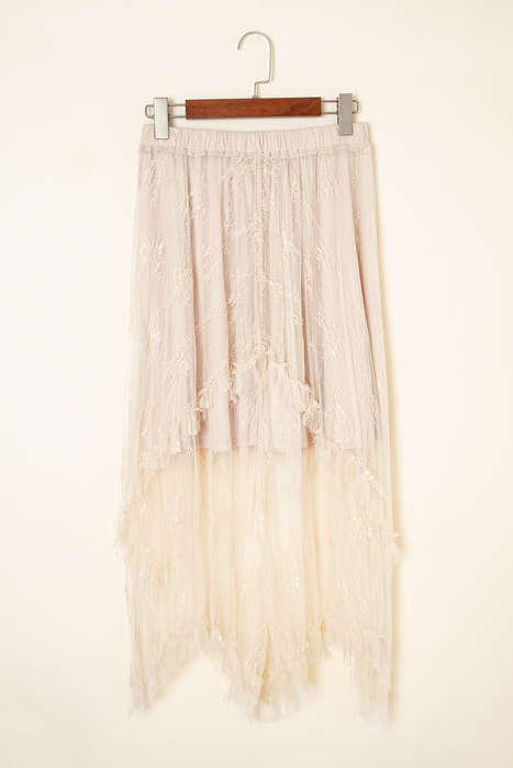 Apricot Lace Cascading Tiered High Waist Maxi Skirt