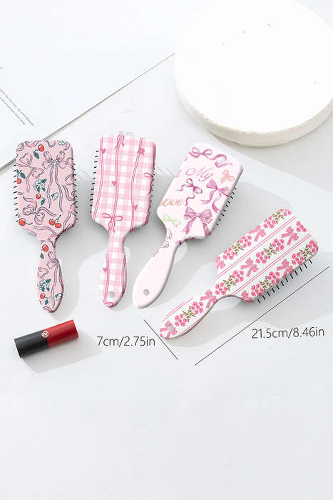 Pink Floral Bow Print Long Handle Air Cushion Comb