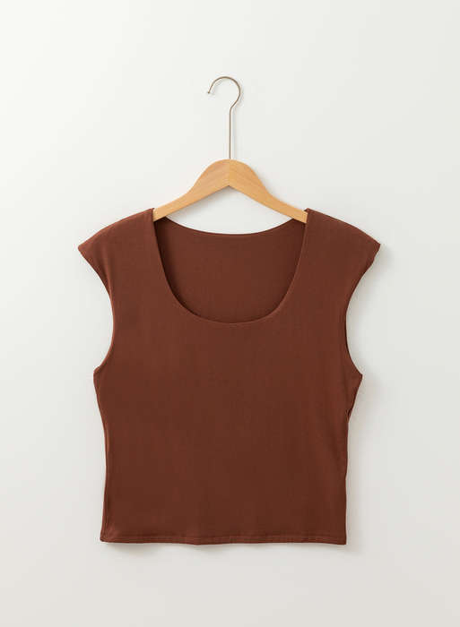 Coffee Solid Color U Neck Slim Fit Tank Top