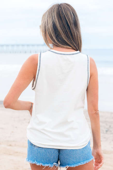 White Sweet Bow Stitching Trim Sleeveless Top