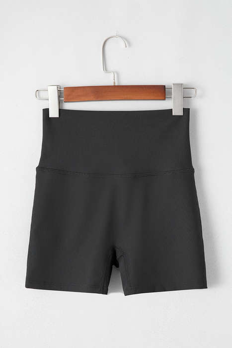 Black Back Cross Waistband Yoga Shorts