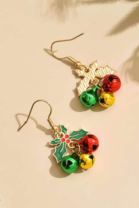 Gold Plated Christmas Jingle Bell Hook Earrings