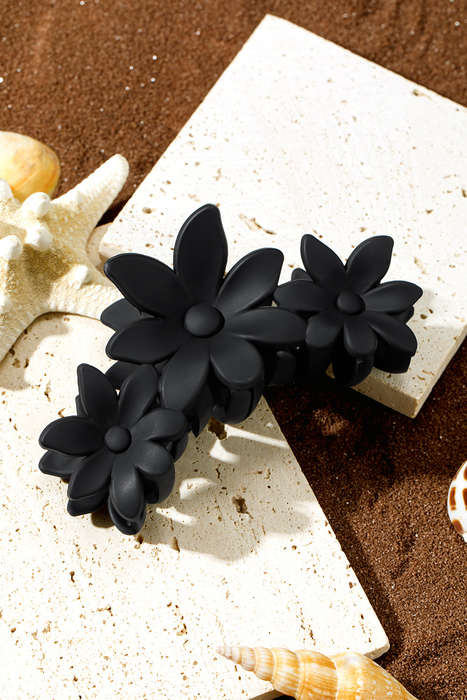 Black Flower Shape Frosted Large Hair Claw Clip