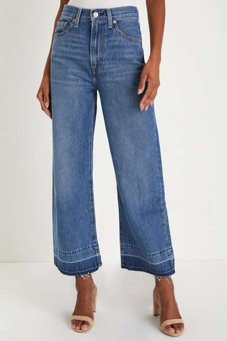 Sail Blue Raw Hem Straight Leg Loose High Waist Jeans