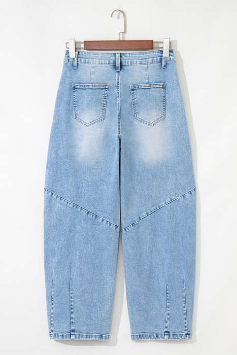 Beau Blue Flower Patched Light Wash Cropped High Waist Jeans