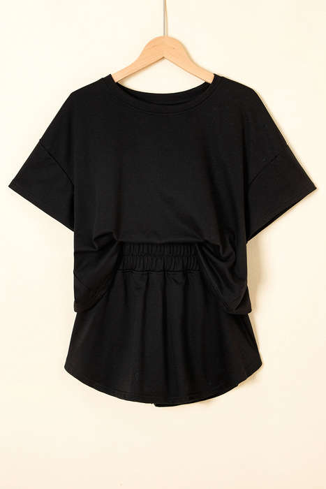 Black 2pcs Cropped Tee and Ruffle High Waist Skort Set