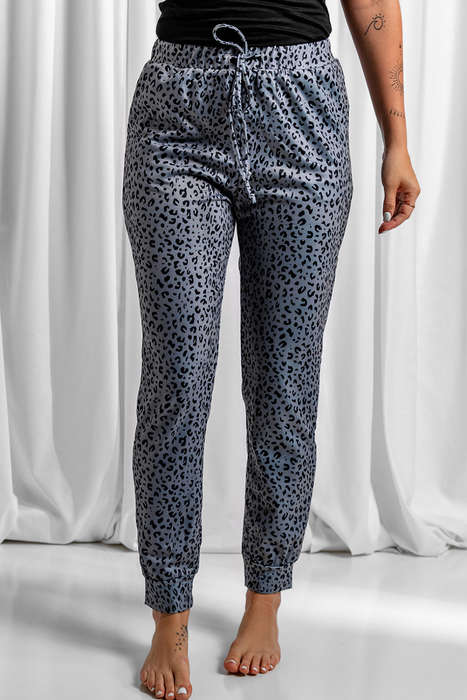 Gray Leopard Elastic Waist Casual Joggers
