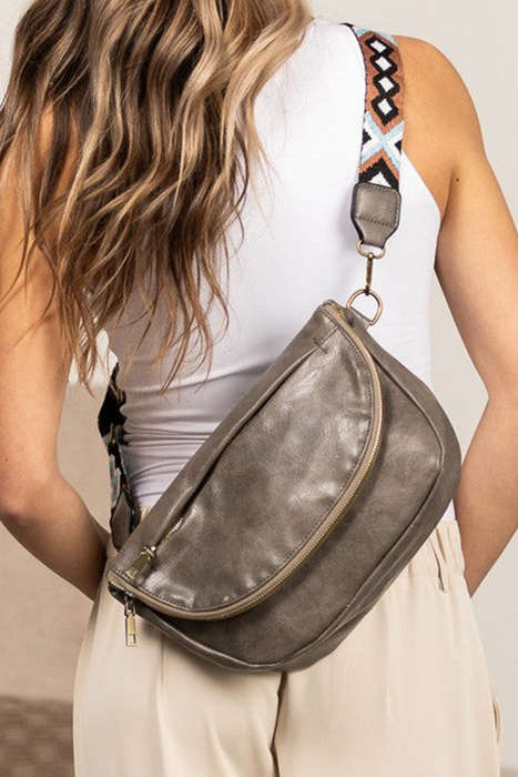 Dark Grey Ethnic Strap Vegan Leather Sling Bag