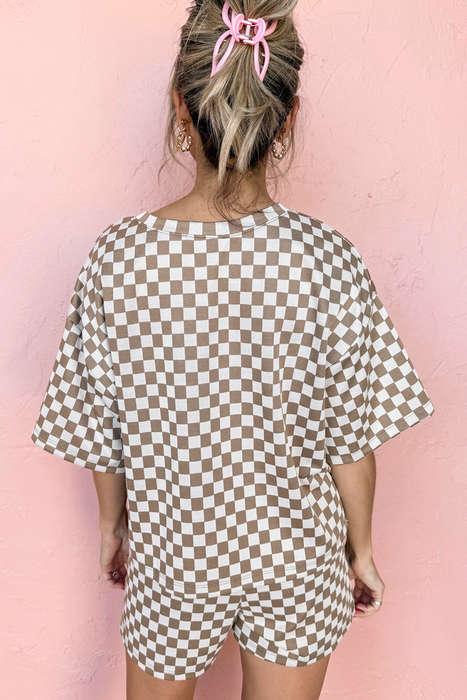 Brown Checkered Top and Short Casual 2pcs Set