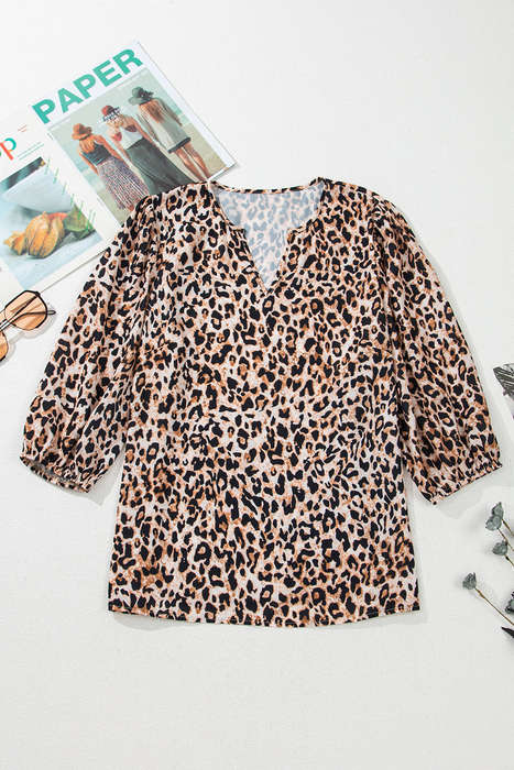 Apricot Leopard V Neck Half Sleeve Blouse (SIZE 36-38)