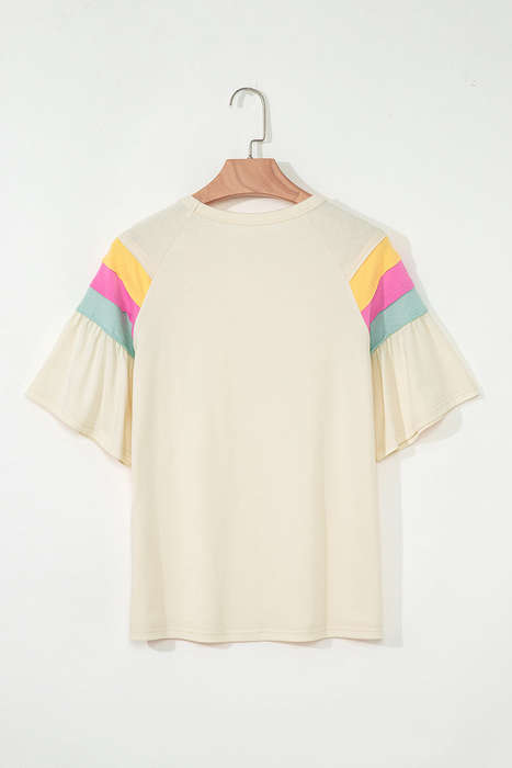 White Color Block Stitched Sleeve Loose T Shirt