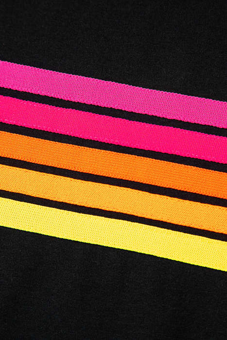 Black Striped Patch Front Casual Tee