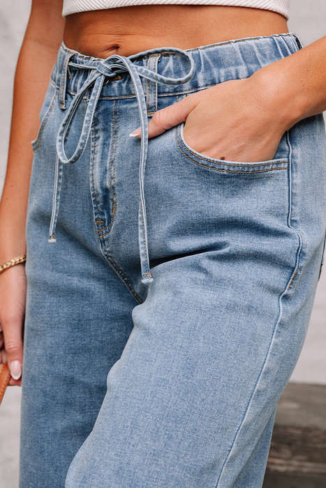 Dusk Blue Medium Wash Super Wide Leg Denim Pants