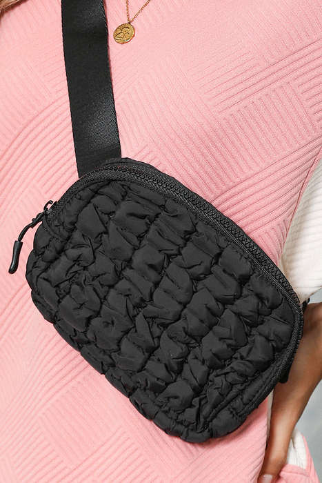 Black Quilted Puffer Belt Bag Fanny Pack