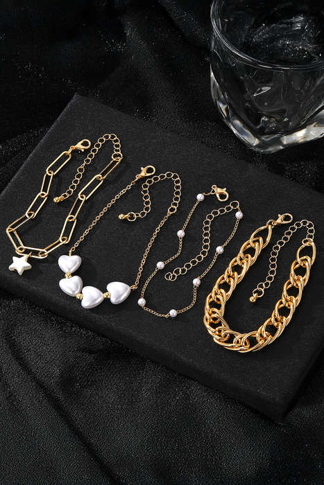 Gold Multilayer Plated Chain Peal Shell Heart Star Beading Bracelet