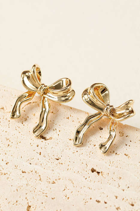 Gold Elegant Bow Design Plated Studded Earrings