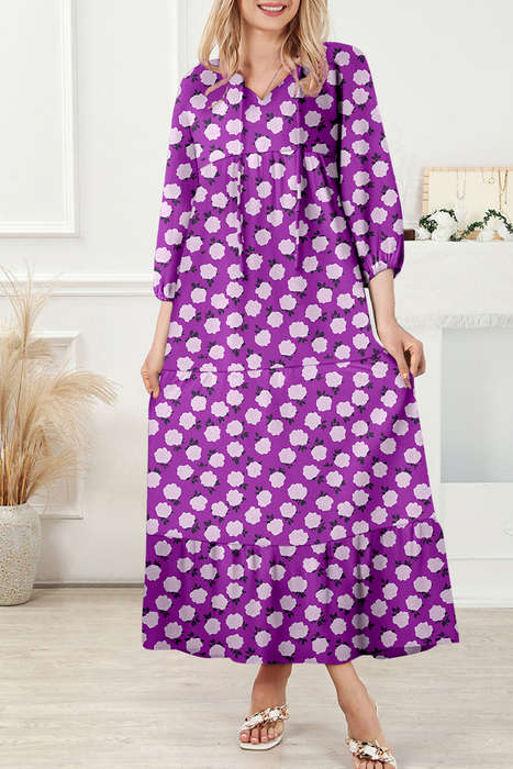 Purple Boho Printed Half Sleeve Maxi Dress