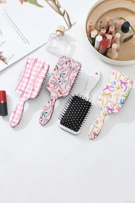 White Multi Ribbon Bow Print Air Cushion Comb