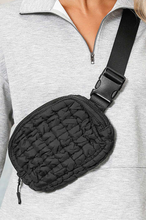 Black Quilted Puffer Belt Bag Fanny Pack