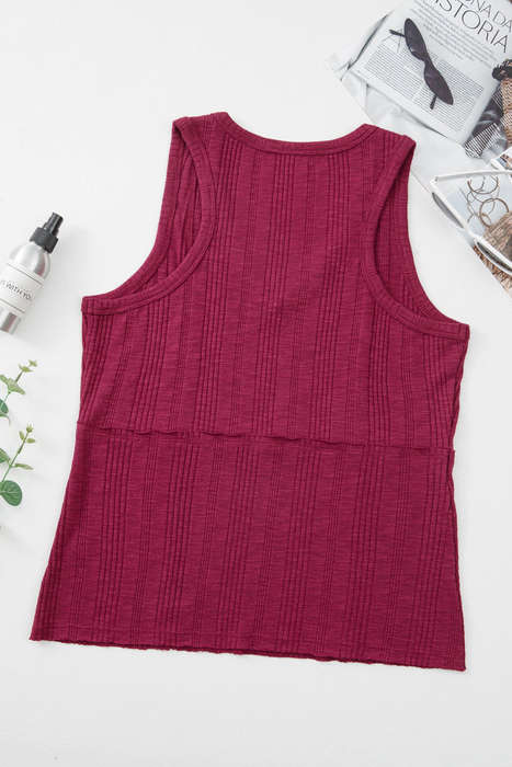 Red Dahlia Ribbed Textured Exposed Stitching Knit Tank Top