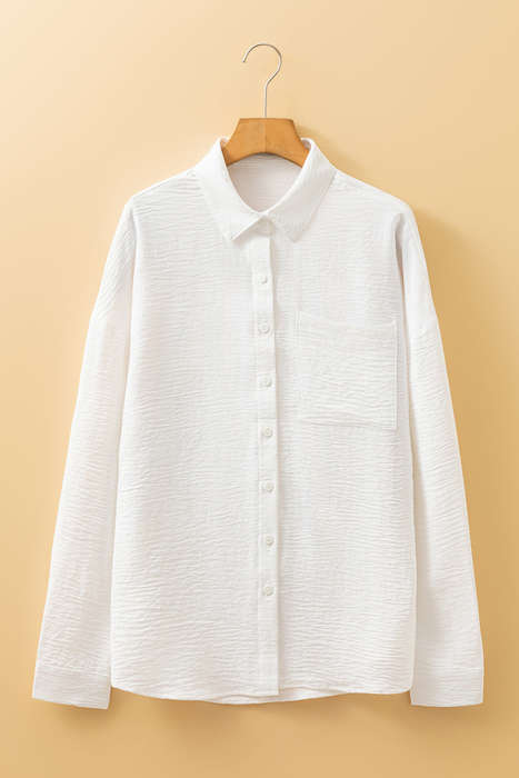 White Pure Color Patch Pocket Shirt