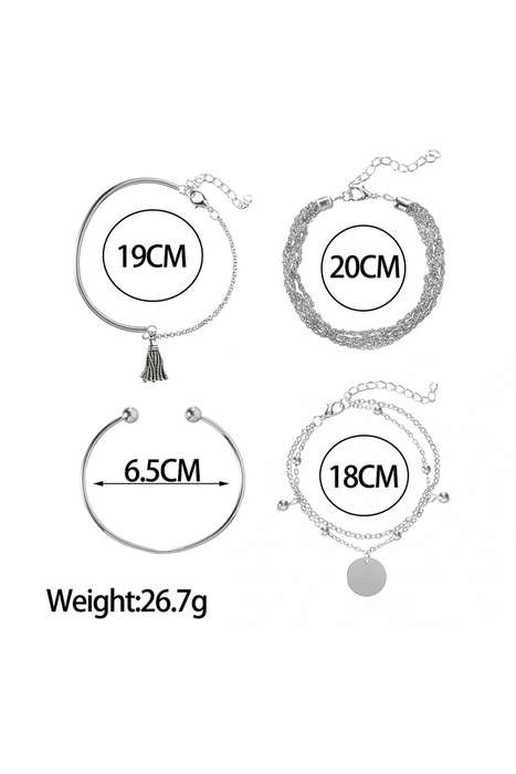 Multilayer Chain Disc Tassel Pendant Silvery Bracelet Set