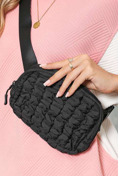 Black Quilted Puffer Belt Bag Fanny Pack