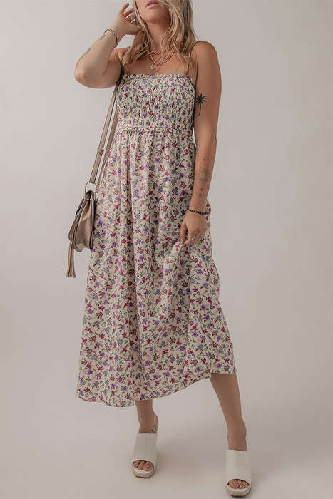 Multicolour Bohemian Ditsy Floral Smocked Fit Flare Sundress