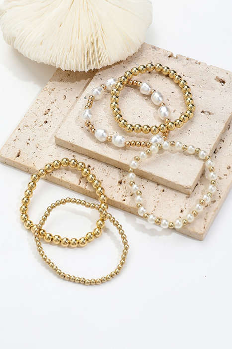 Gold Plated Alloy Pearl Mix Beading Multilayer Bracelet