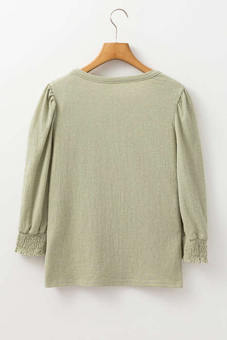 Laurel Green Textured Round Neck Half Sleeve Blouse