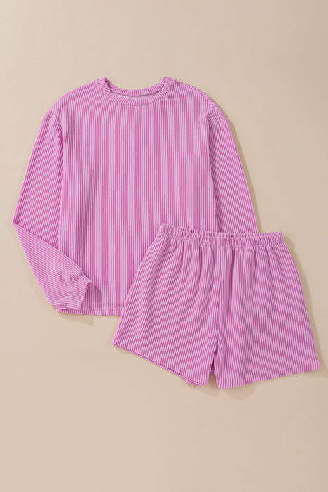 Phalaenopsis Corded Knit Long Sleeve Top and High Waist Shorts Set