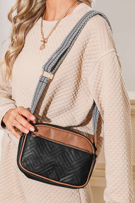 Black Quilted Faux Leather Crossbody Bag 22*6*16cm