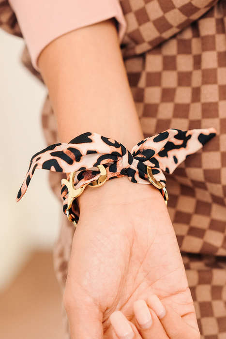 Camel Leopard Ribbon Twine Around Gold Plated Heart Bracelet