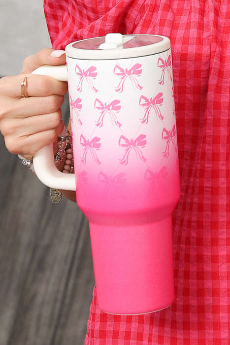 Pink Bow Knot Gradient Color Print Large Vacuum Cup
