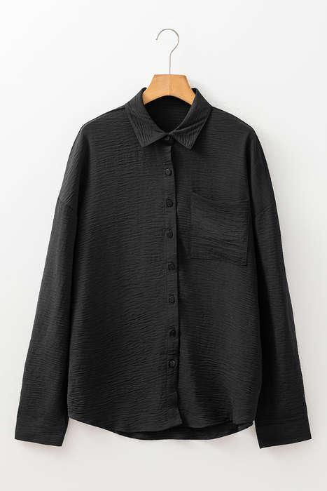 Black Pure Color Patch Pocket Shirt