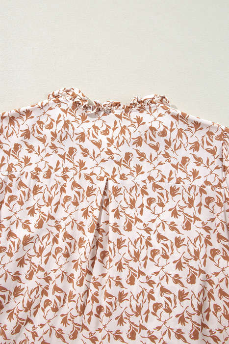 Yellow Printed Lace Detail Floral Puff Sleeve Fall Shirt