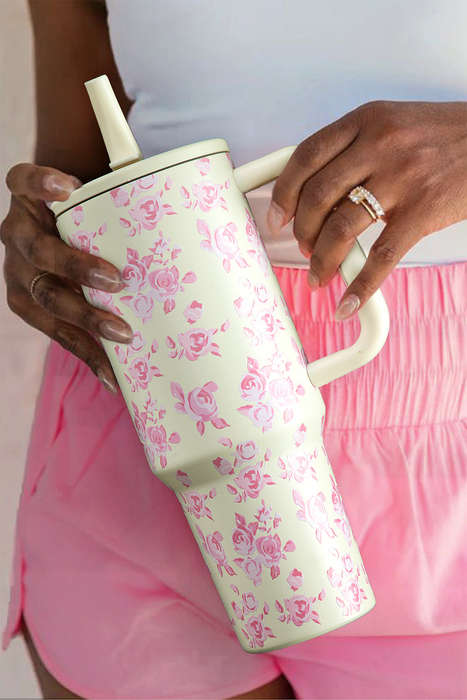 White Flower Print Handle Insulated Large Tumbler 40oz