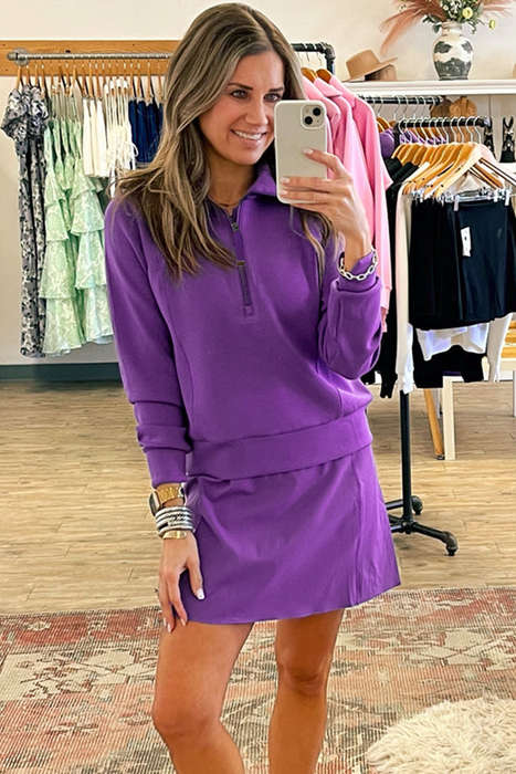 Wisteria Half Zip Sporty Pullover Mini Skirt 2pcs Outfit
