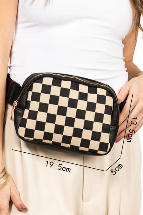 Black Faux Leather Checkered Patchwork Crossbody Waist Bag