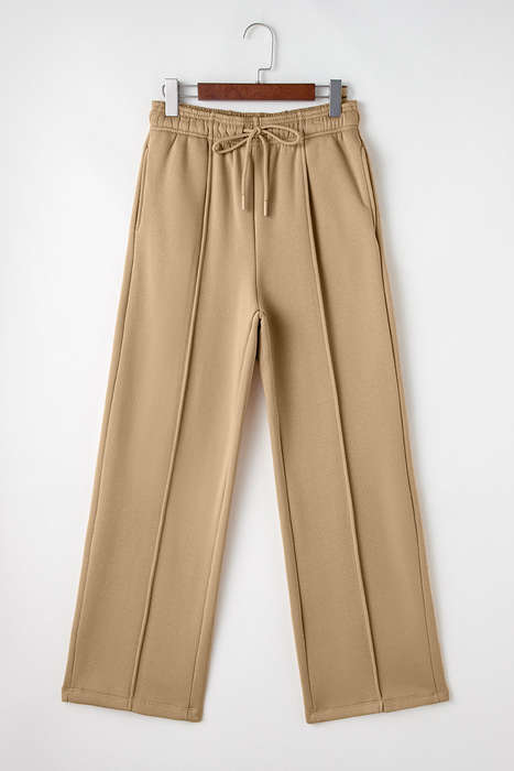 Smoke Gray Exposed Seam Drawstring Elastic Waistband Wide Leg Pants