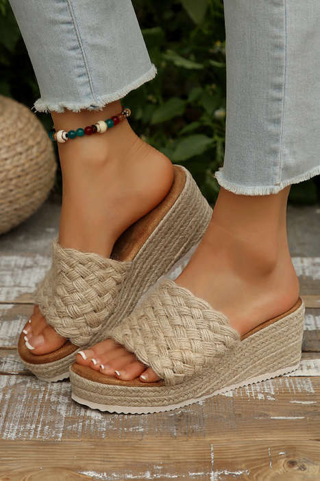 Smoke Gray Woven Wide Band Platform Slippers