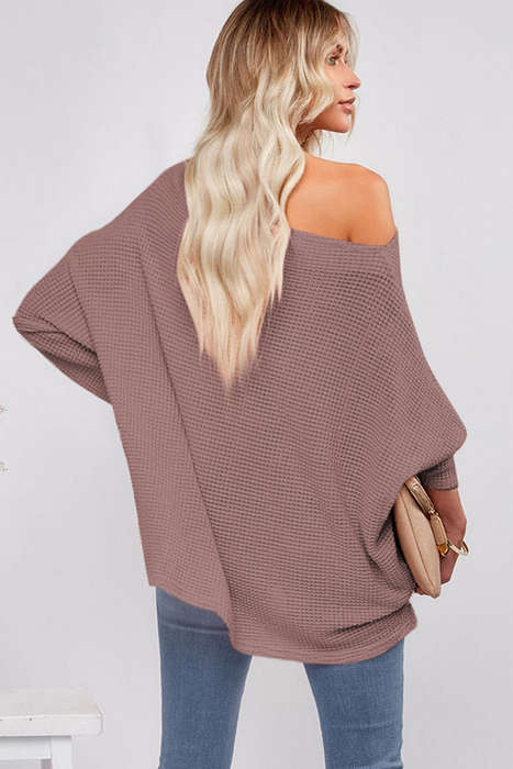 Casual Waffle Knit Eyelet Long Sleeve Blouse