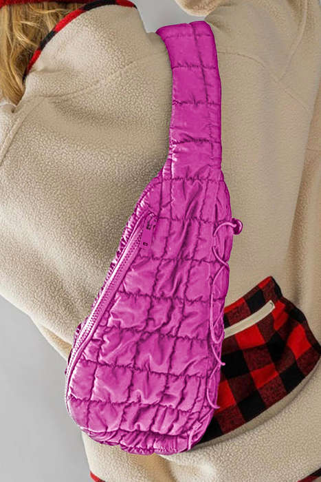 Bright Pink Marshmallow Quilted Drawstring Decor Sling Bag