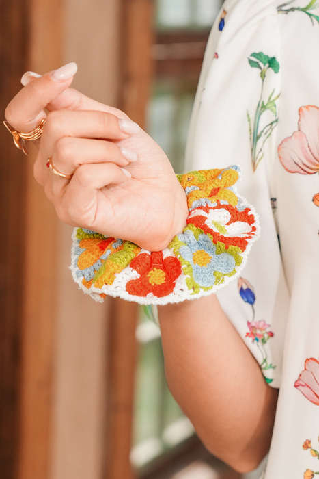 Yellow Bohemian Style Flower Crochet Scrunchy Hair Tie