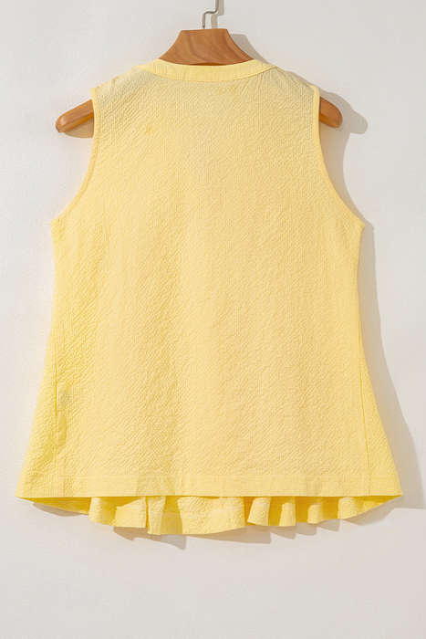 Yellow Cream Bow Tie Notched Neck Pleated Tank Top