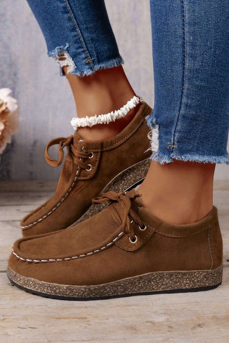 Coffee Thick Sole Lace-up Casual Shoes