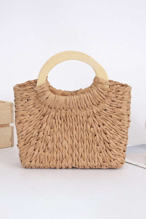Camel Retro Straw Woven Handle Bag