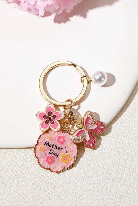 Bonbon Mothers Day Butterfly Flower Pearl Charm Alloy Keychain