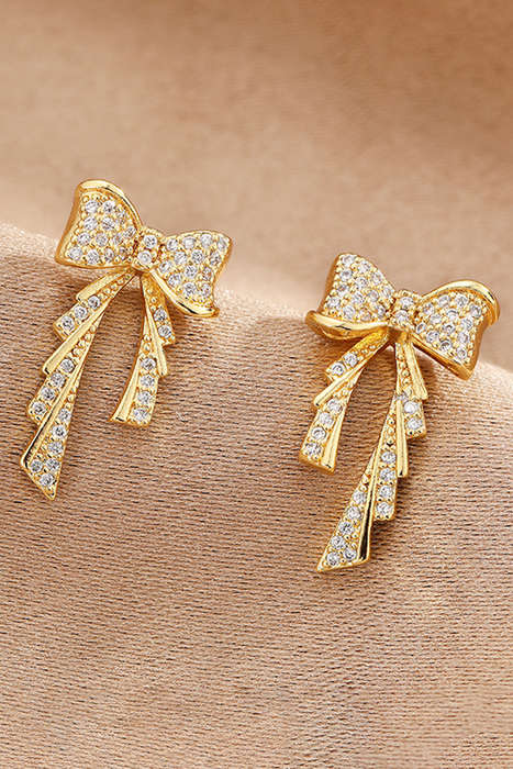 Gold Rhinestone Bow Knot Plated Stud Earrings